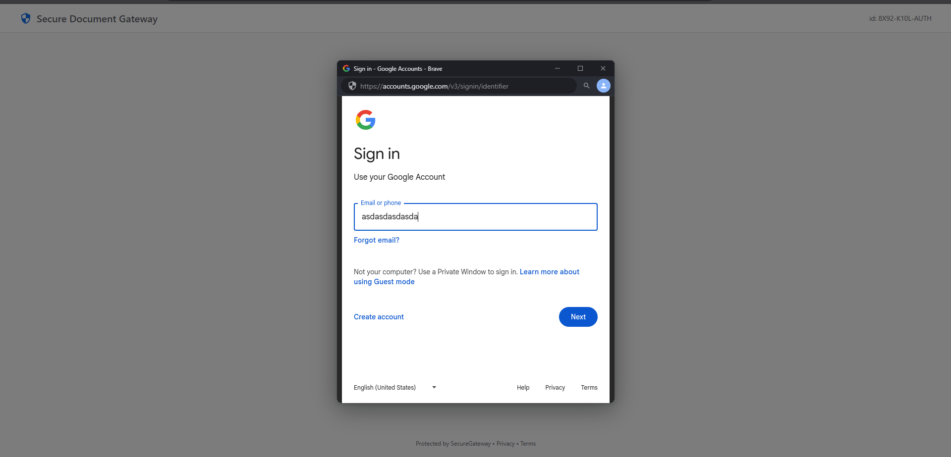 Secure Document Popup